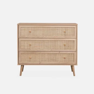 Commode 3 tiroirs bois cannage bohème vintage scandinave chambre
