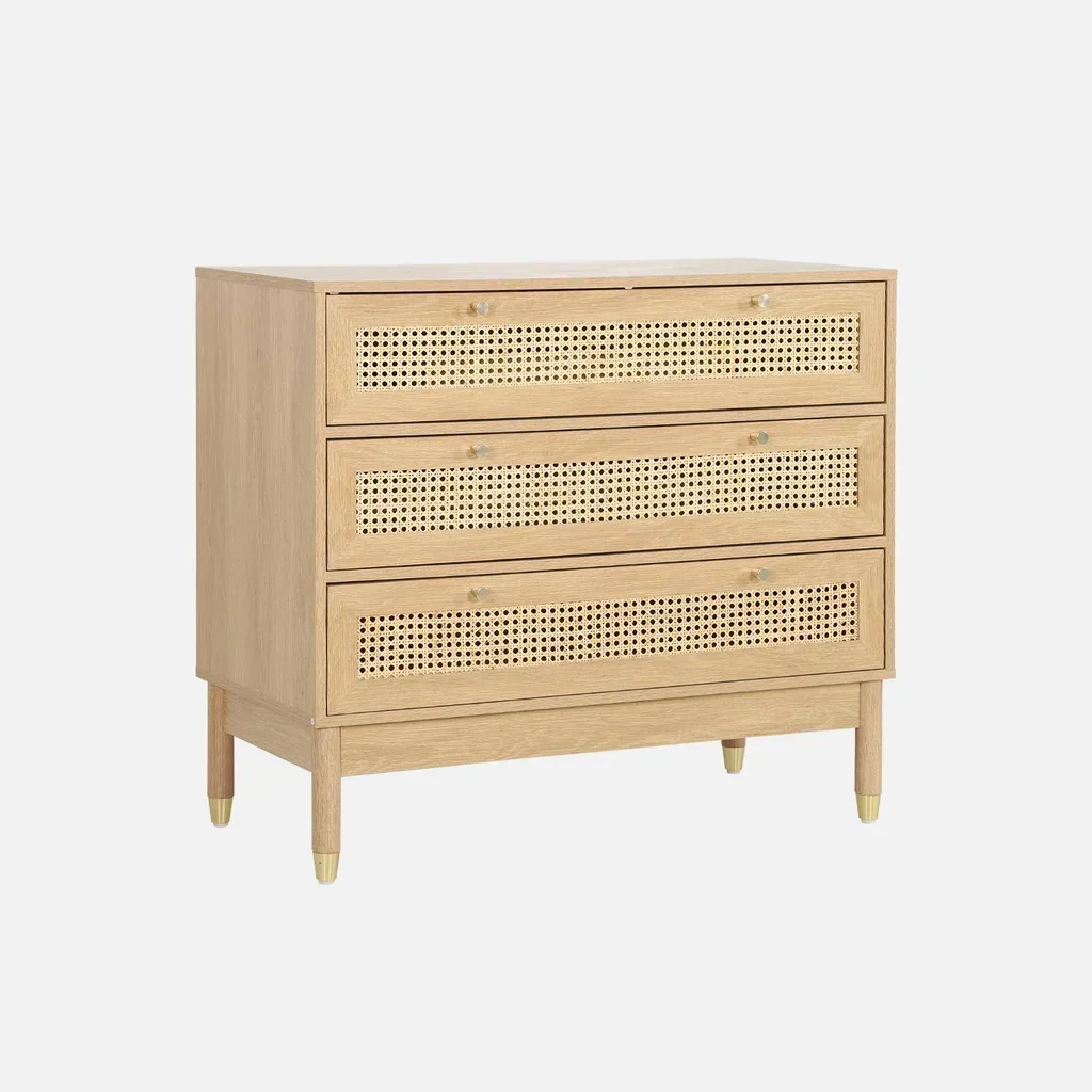 Commode 3 tiroirs bois cannage doré style bohème chic Judith
