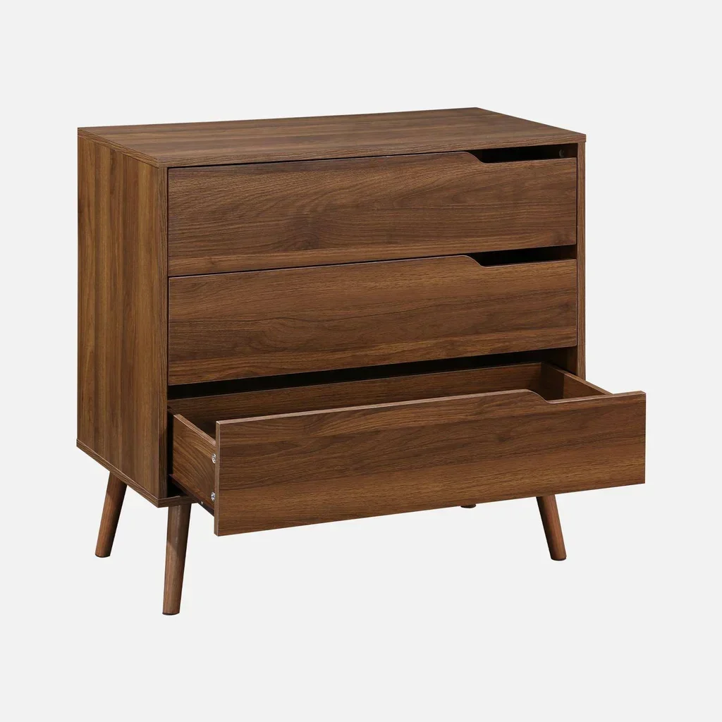 Commode 3 tiroirs bois noyer style scandinave vintage Népal