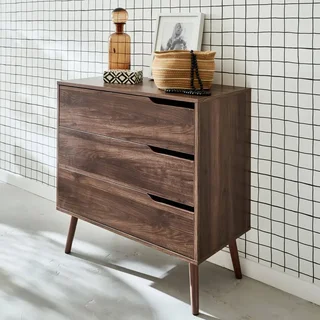 Commode 3 tiroirs bois noyer style scandinave vintage Népal