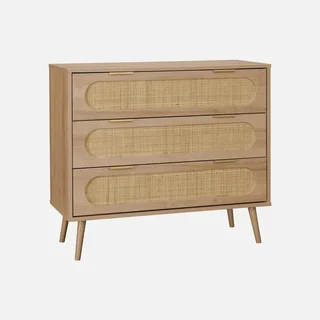 Commode 3 tiroirs cannage arrondi bois naturel Eva