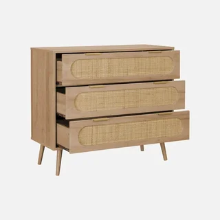 Commode 3 tiroirs cannage arrondi bois naturel Eva
