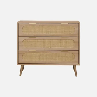 Commode 3 tiroirs cannage arrondi bois naturel Eva