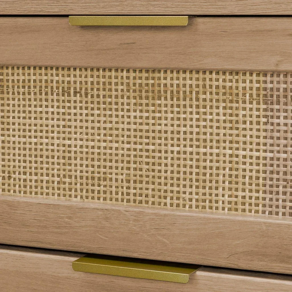 Commode 3 tiroirs cannage arrondi bois naturel Eva
