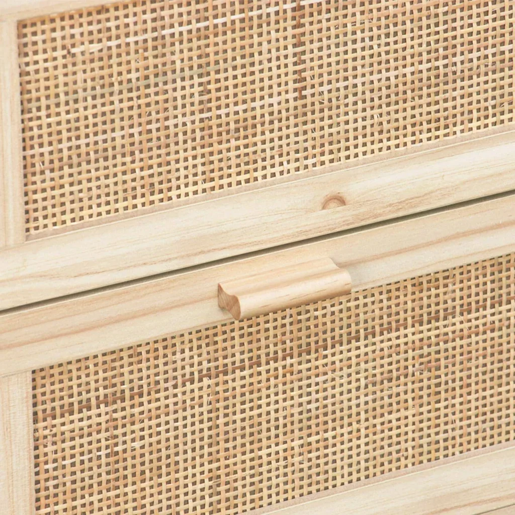 Commode 3 tiroirs cannage naturel façade bois Camargue vintage bohème