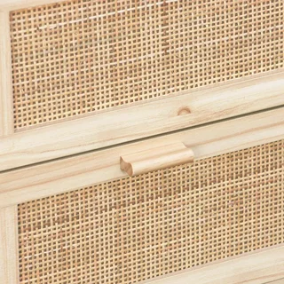 Commode 3 tiroirs cannage naturel façade bois Camargue vintage bohème