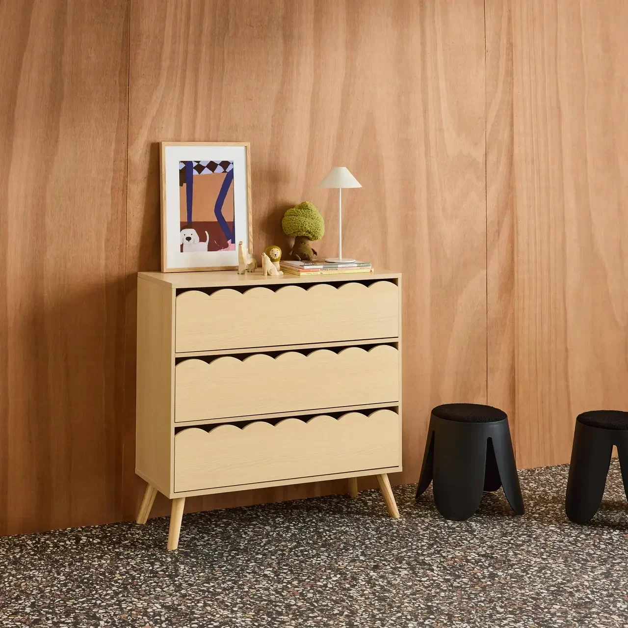 Commode 3 tiroirs enfant Azur bois naturel style scandinave vintage