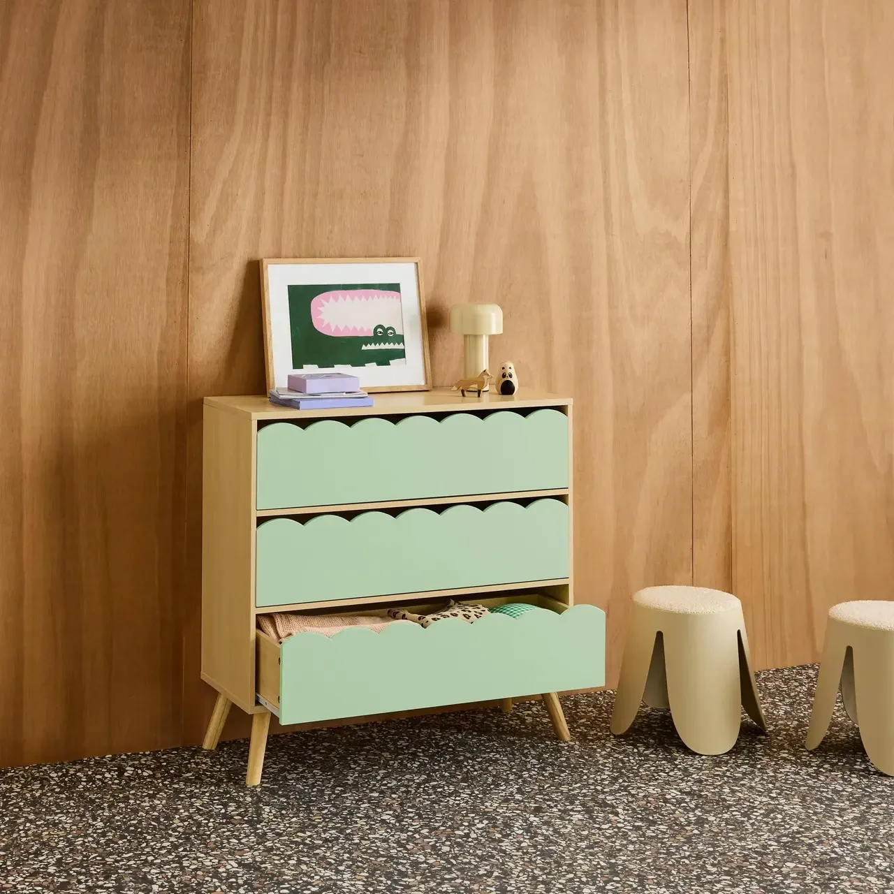 Commode 3 tiroirs enfant bois naturel style scandinave Azur