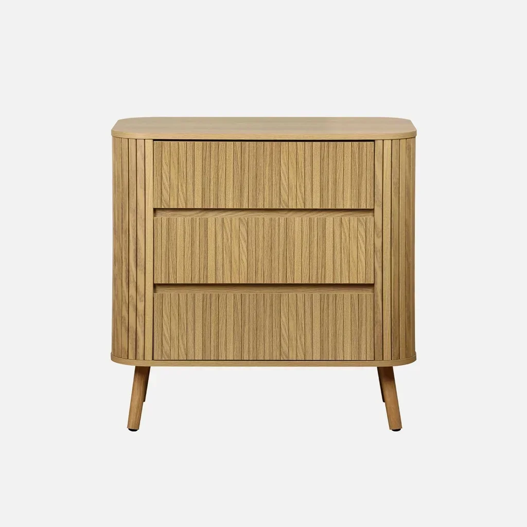 Commode 3 tiroirs façade striée bois naturel style scandinave Legacy