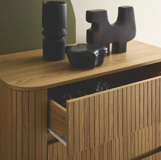 Commode 3 tiroirs façade striée bois naturel style scandinave Legacy