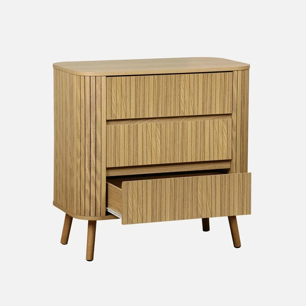 Commode 3 tiroirs façade striée bois naturel style scandinave Legacy