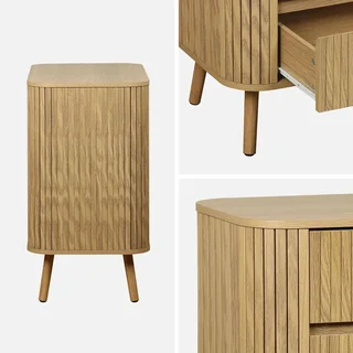 Commode 3 tiroirs façade striée bois naturel style scandinave Legacy