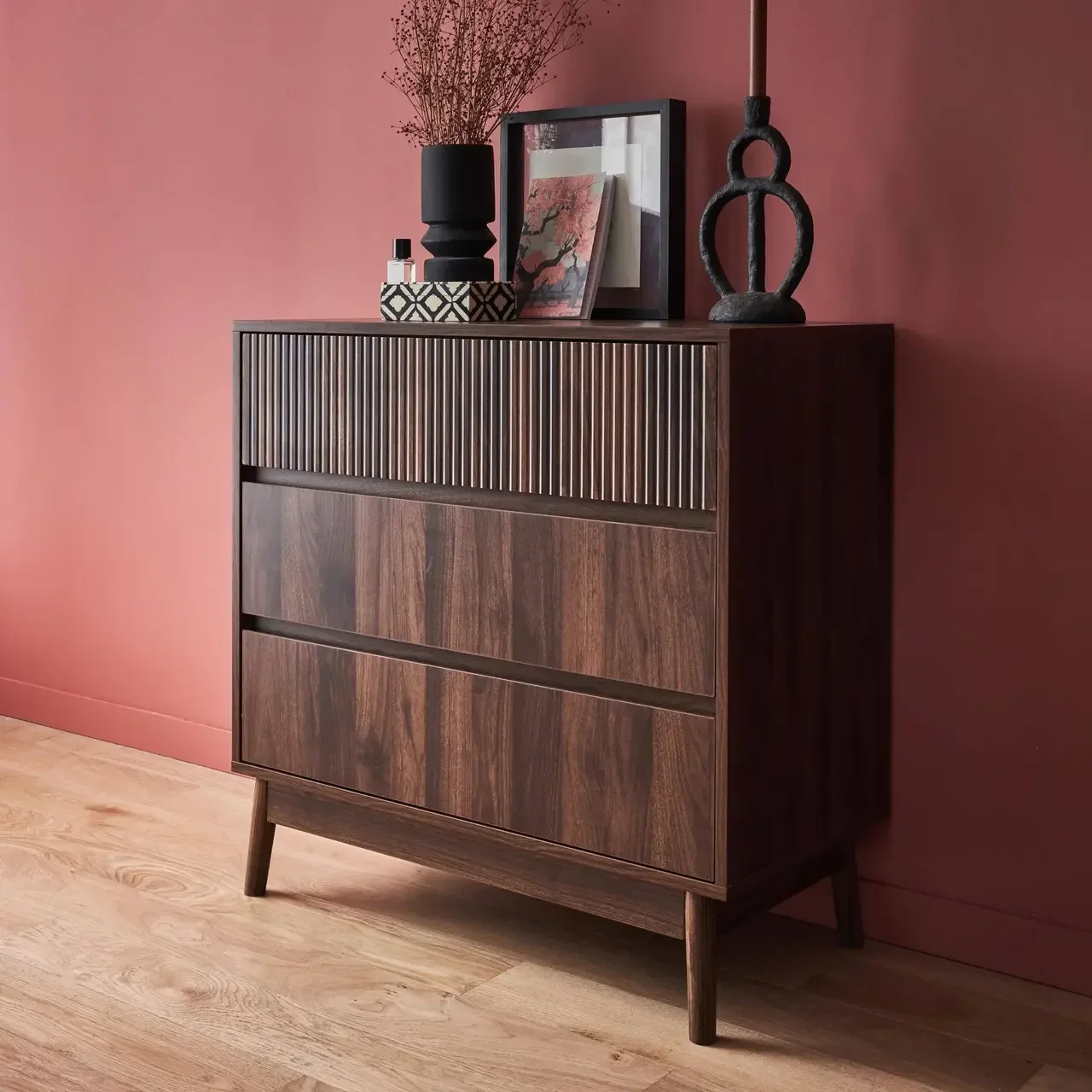 Commode 3 tiroirs bois naturel style scandinave Linear