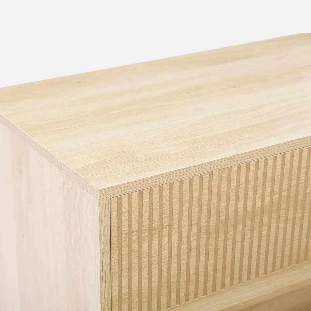 Commode 3 tiroirs scandinave bois naturel avec piètement évasé