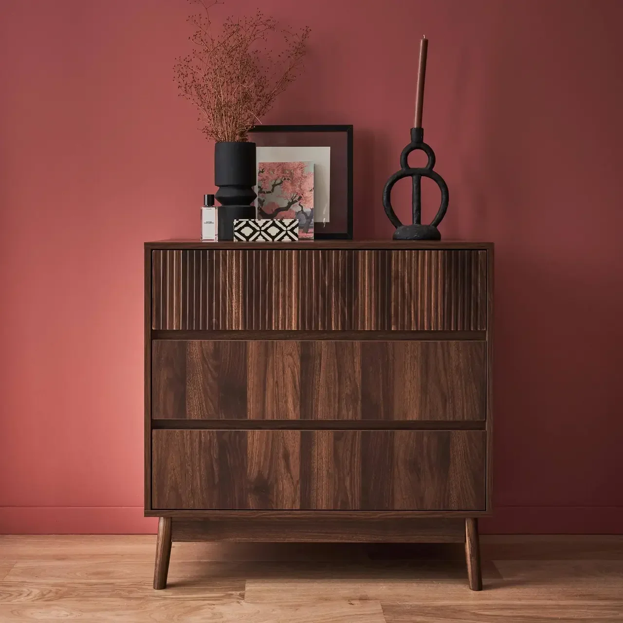 Commode 3 tiroirs bois naturel style scandinave Linear