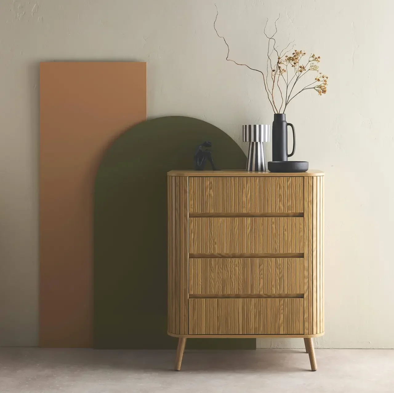 Commode 4 tiroirs bois façade striée style scandinave Legacy