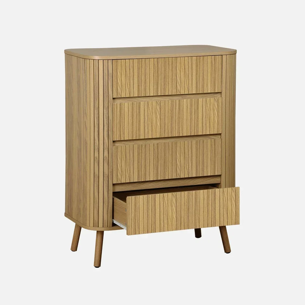 Commode 4 tiroirs bois façade striée style scandinave Legacy
