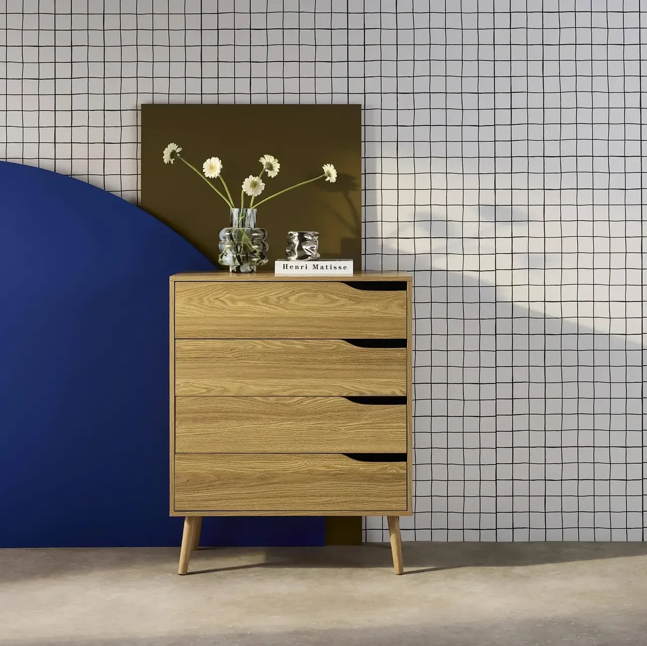 Commode 4 tiroirs bois noyer style scandinave vintage Népal