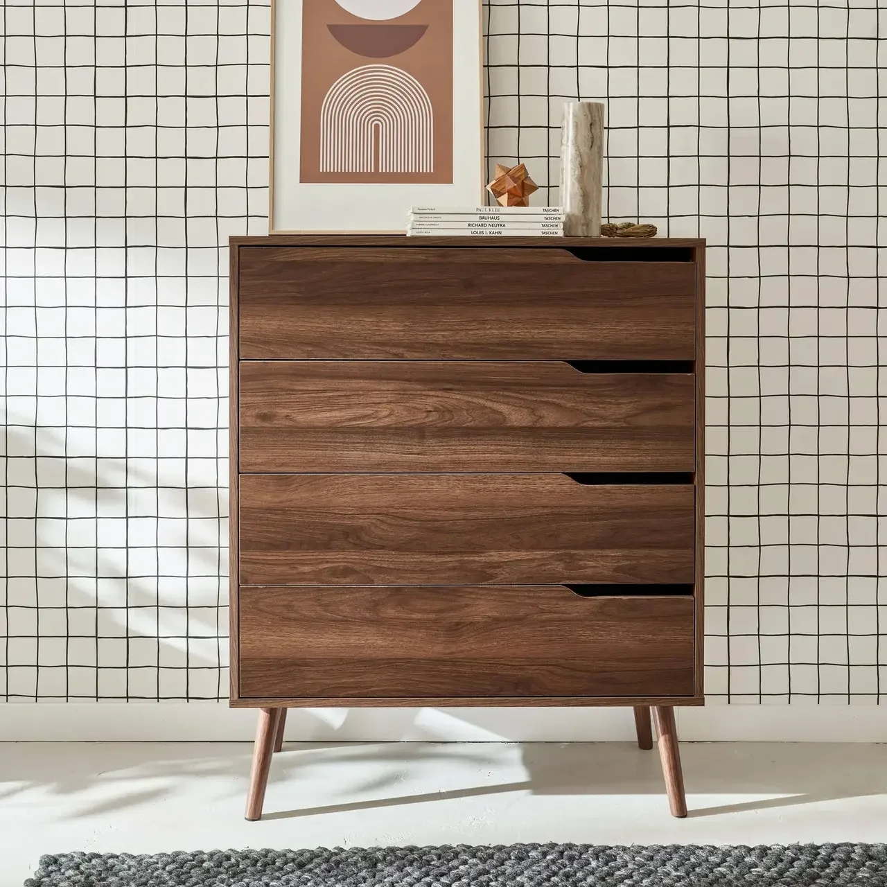 Commode 4 tiroirs Népal finition noyer design scandinave vintage