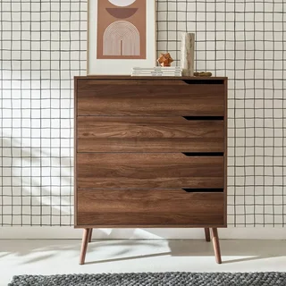 Commode 4 tiroirs Népal finition noyer design scandinave vintage