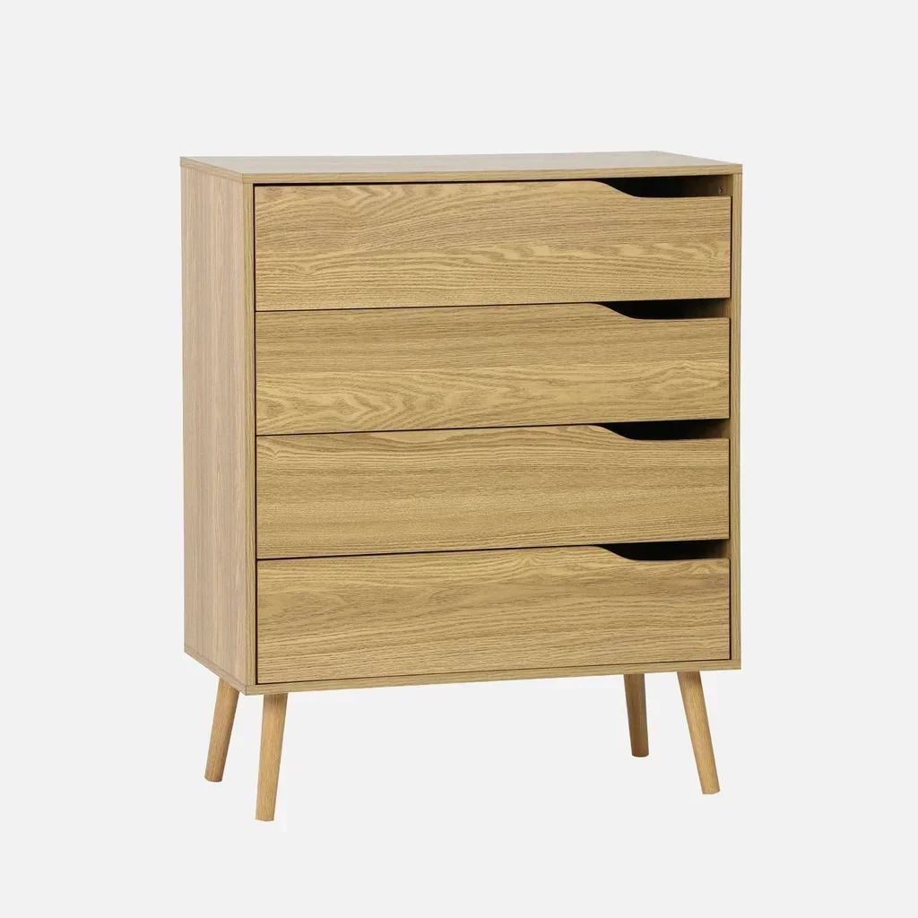 Commode 4 tiroirs bois noyer style scandinave vintage Népal