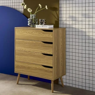 Commode 4 tiroirs bois noyer style scandinave vintage Népal