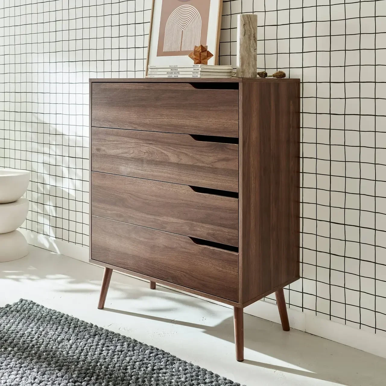 Commode 4 tiroirs Népal finition noyer design scandinave vintage