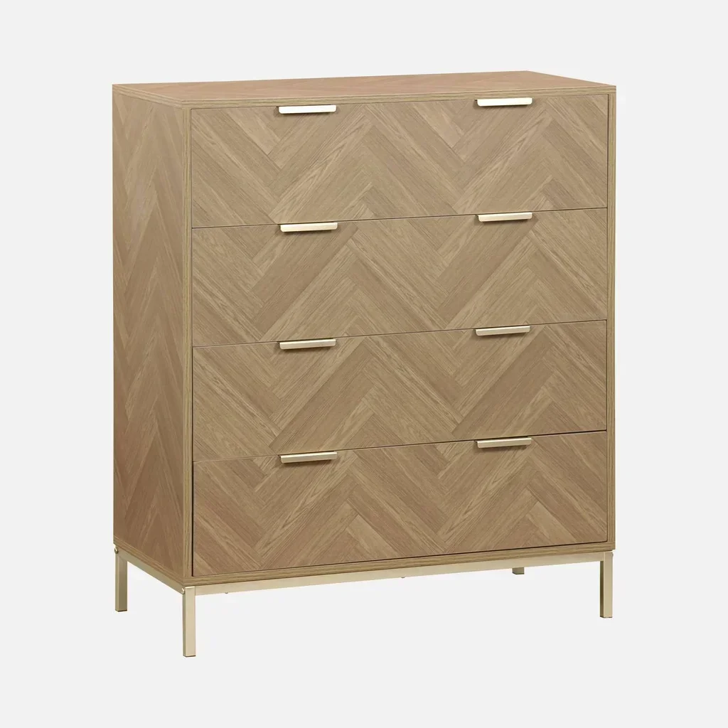 Commode 4 tiroirs chevron bois naturel style Budapest