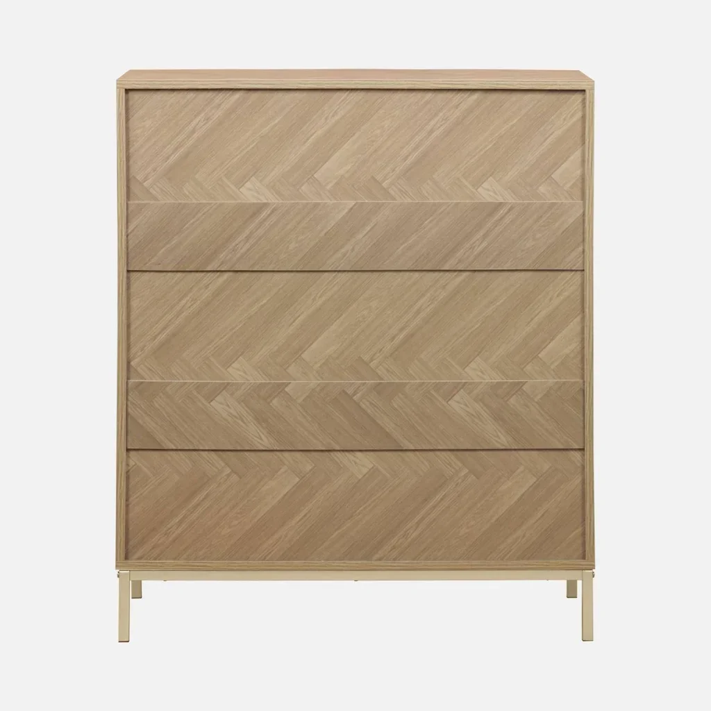 Commode 4 tiroirs chevron bois naturel style Budapest