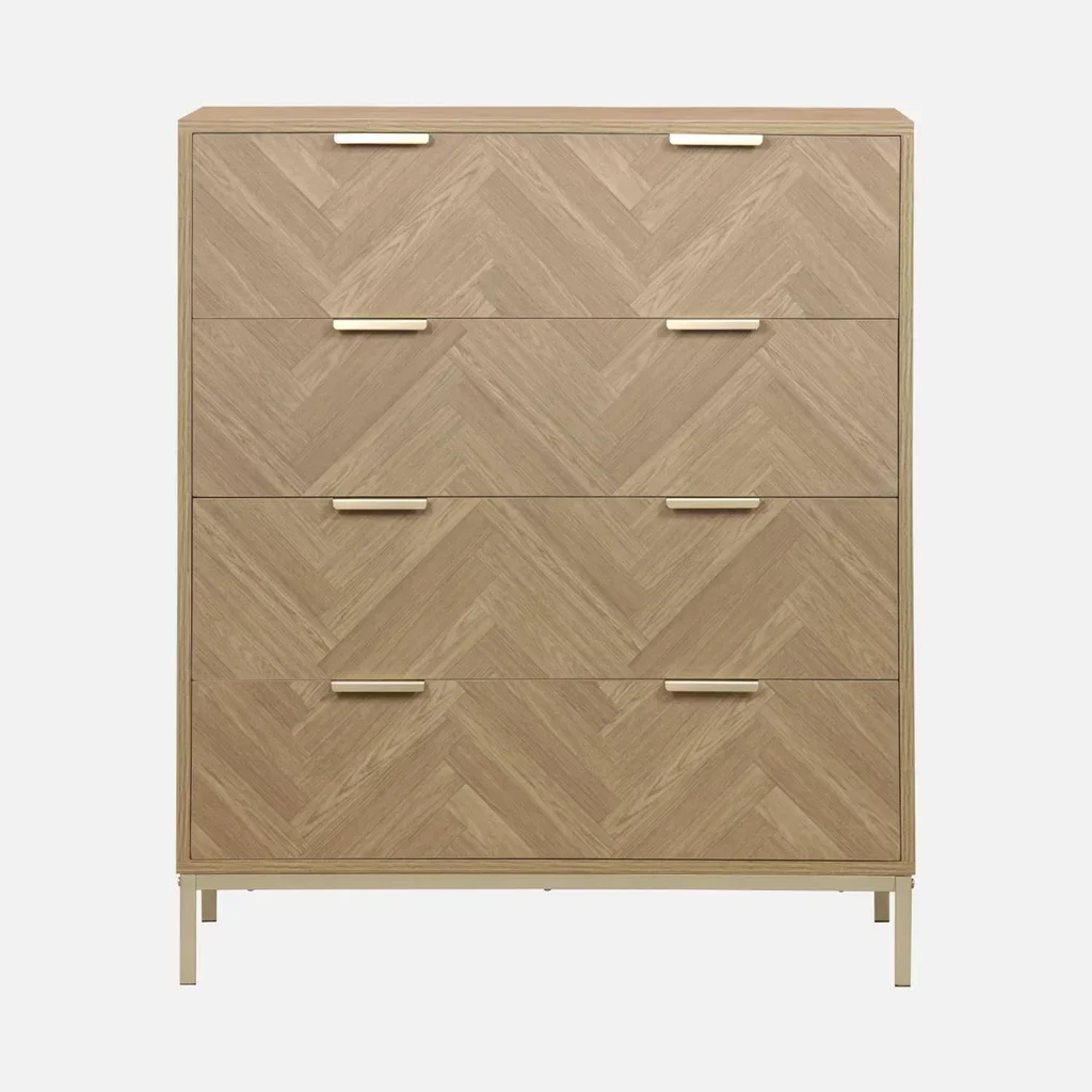 Commode 4 tiroirs chevron bois naturel style Budapest