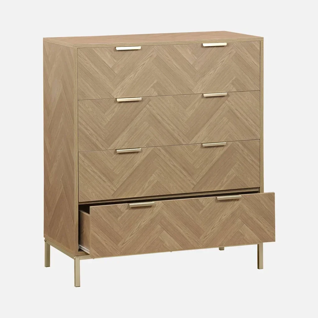 Commode 4 tiroirs chevron bois naturel style Budapest