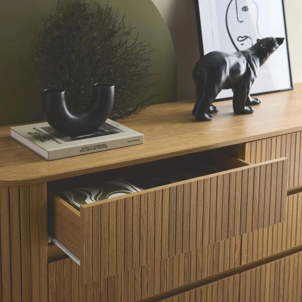 Commode 6 tiroirs bois effet strié – Collection Legacy scandinave