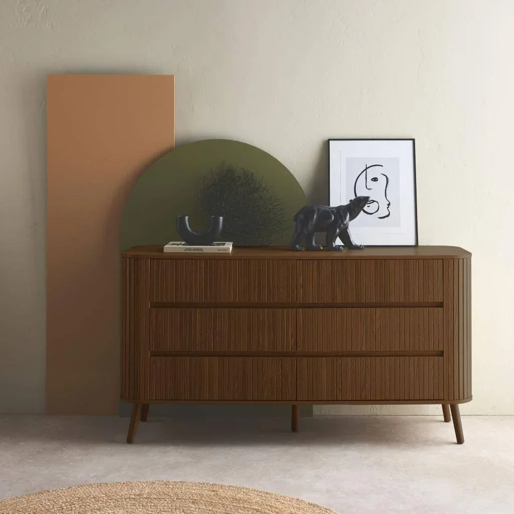 Commode 6 tiroirs bois effet strié scandinave Legacy