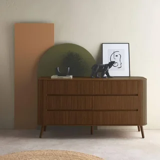 Commode 6 tiroirs bois effet strié scandinave Legacy