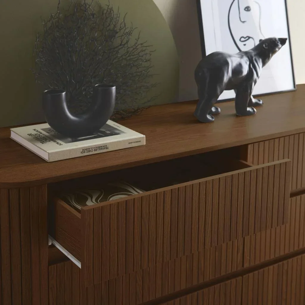 Commode 6 tiroirs bois effet strié scandinave Legacy