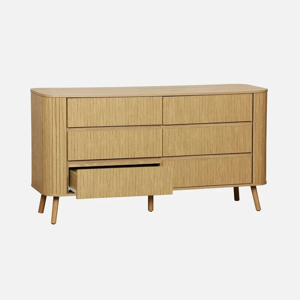 Commode 6 tiroirs bois effet strié – Collection Legacy scandinave