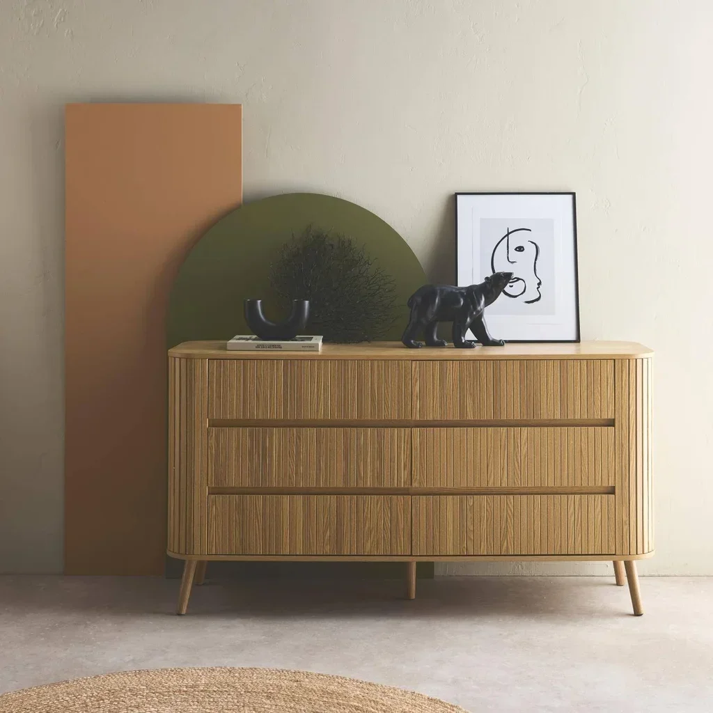 Commode 6 tiroirs bois effet strié – Collection Legacy scandinave