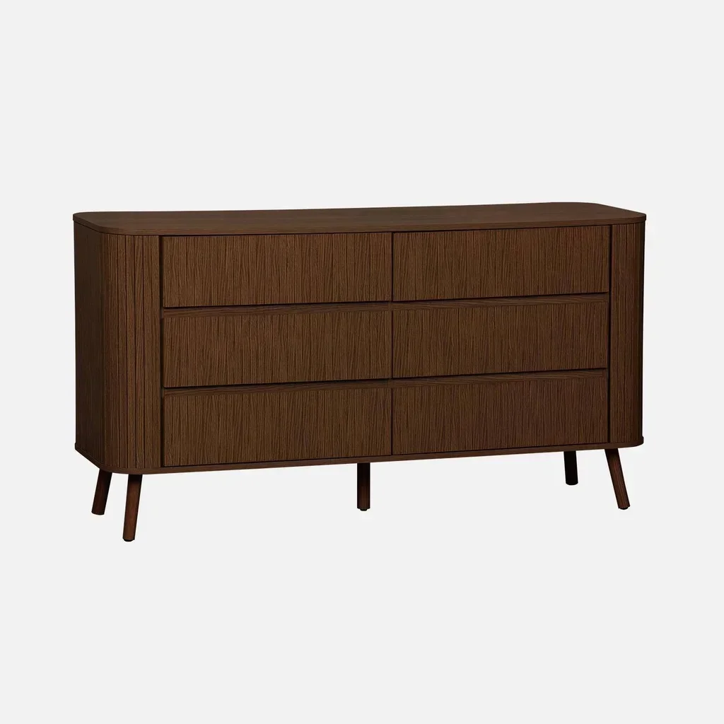 Commode 6 tiroirs bois effet strié scandinave Legacy