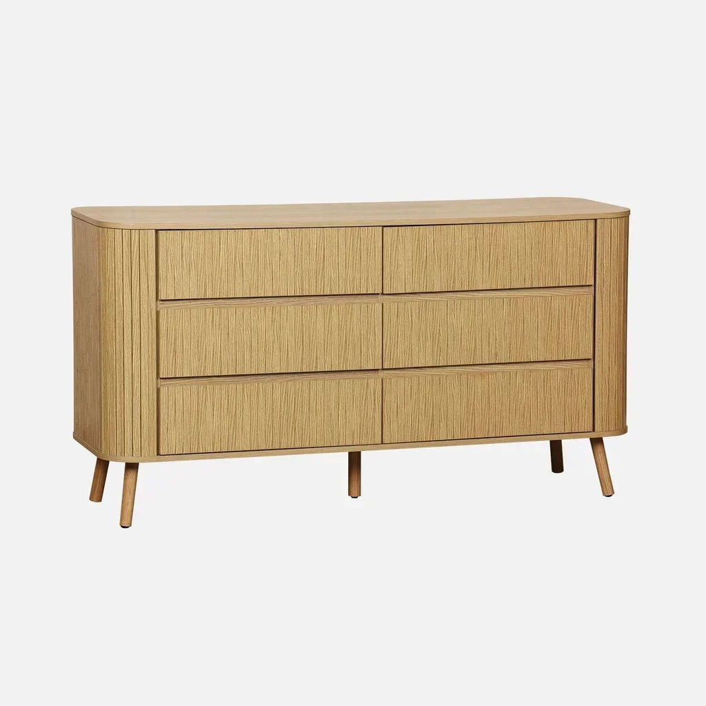 Commode 6 tiroirs bois effet strié – Collection Legacy scandinave