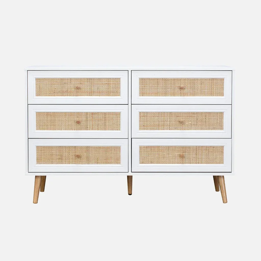 Commode 6 tiroirs cannage bois style bohème vintage chambre