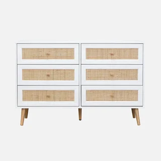Commode 6 tiroirs cannage bois style bohème vintage chambre