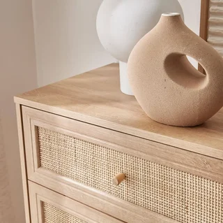 Commode 6 tiroirs bois cannage vintage style bohème chambre