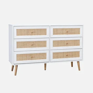 Commode 6 tiroirs cannage bois style bohème vintage chambre