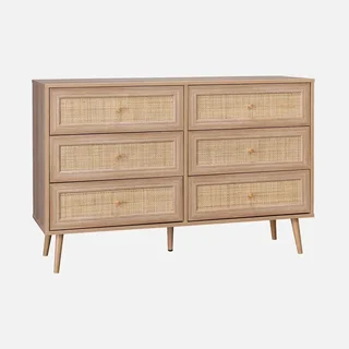 Commode 6 tiroirs bois cannage vintage style bohème chambre