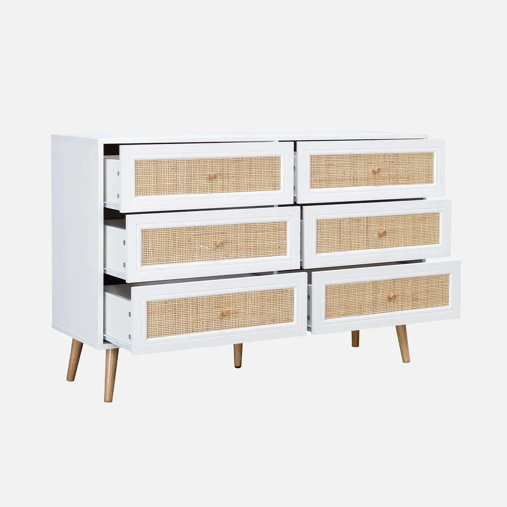 Commode 6 tiroirs cannage bois style bohème vintage chambre