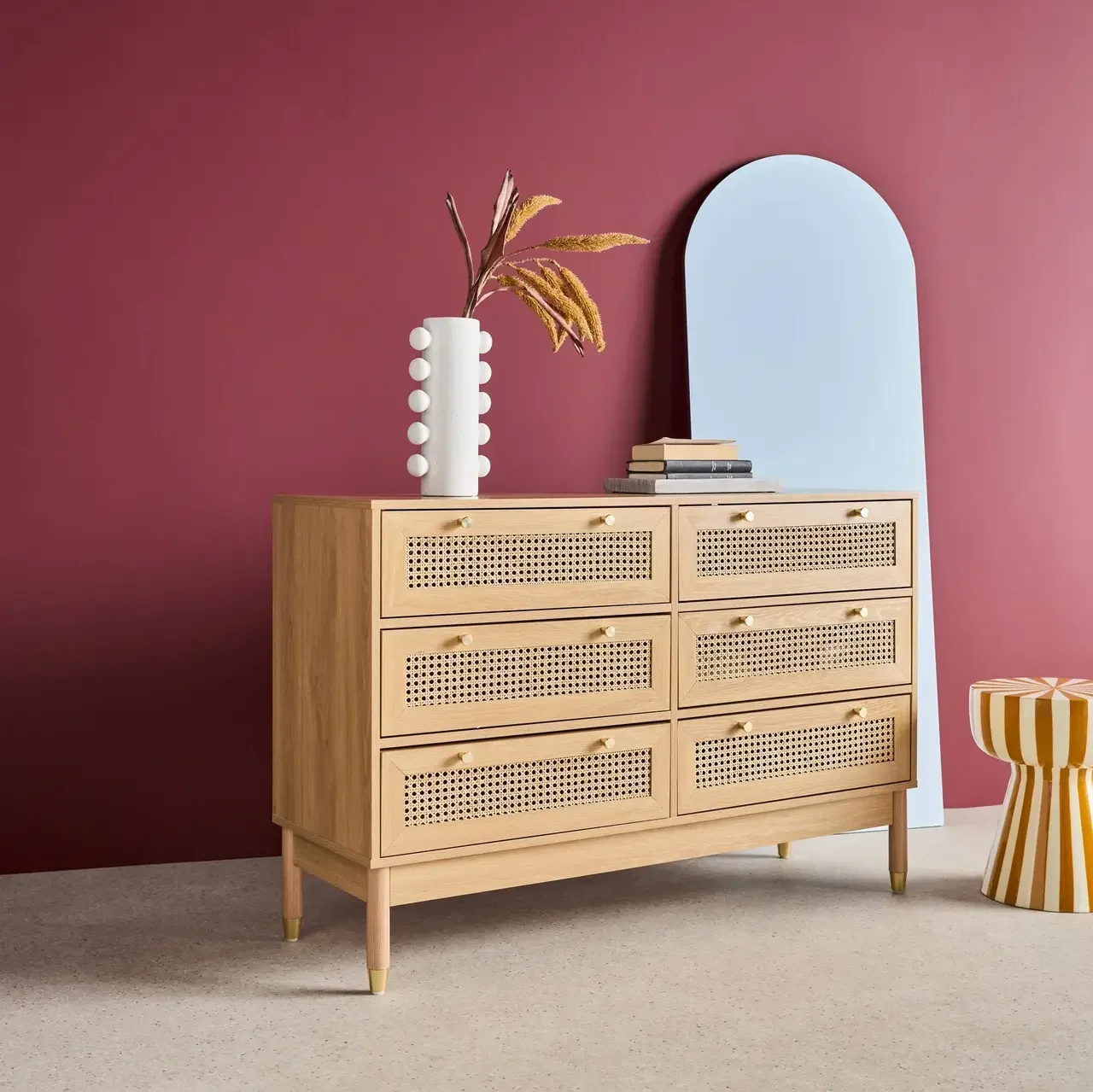 Commode 6 tiroirs bois cannage naturel style bohème chic Judith
