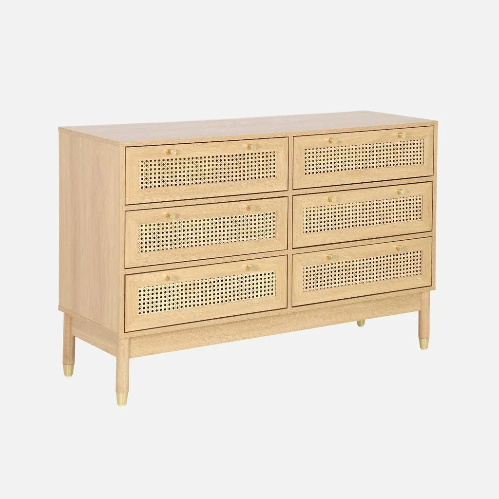 Commode 6 tiroirs bois cannage naturel style bohème chic Judith