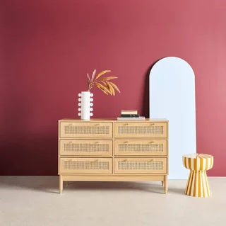 Commode 6 tiroirs bois cannage naturel style bohème chic Judith