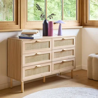 Cassettiera 6 cassetti vimini rattan legno naturale Camargue