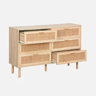Cassettiera 6 cassetti vimini rattan legno naturale Camargue
